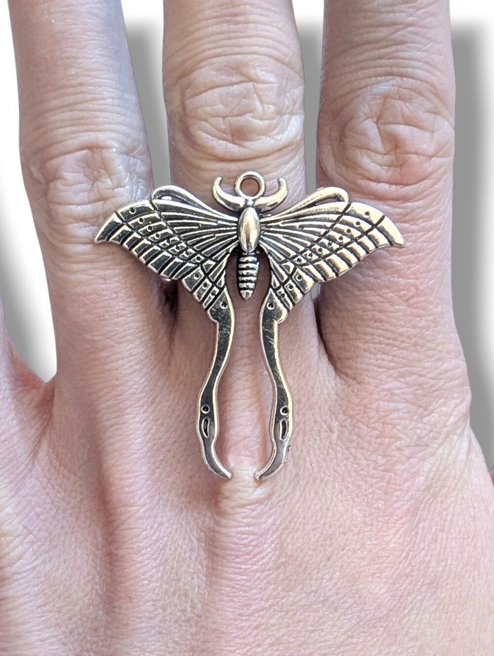 NWT Large Silver Luna Moth Ring Adjustable Size